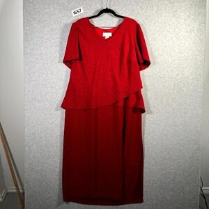 Studio C Plus Dress Womens 16W Red Textured Paisley V Neck Two Piece Cocktail